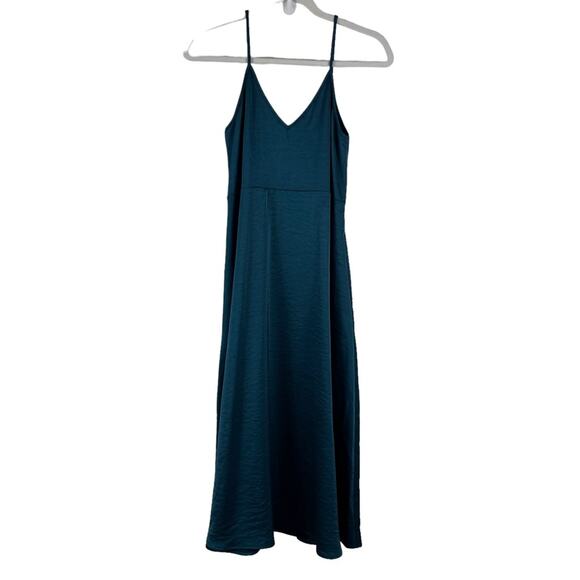 Daily Practice Anthropologie Slip Dress Satin Midi Boho Coastal Beach Teal XS - Picture 2 of 11